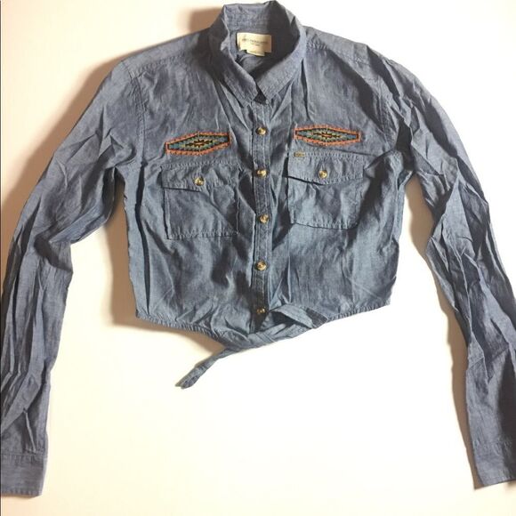 Obey Propaganda Denim Aztec Tie Waist Crop - Picture 1 of 4